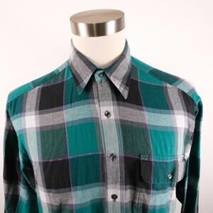 Damon Womens Button Up Green Black Pink Plaid Blouse Shirt Medium